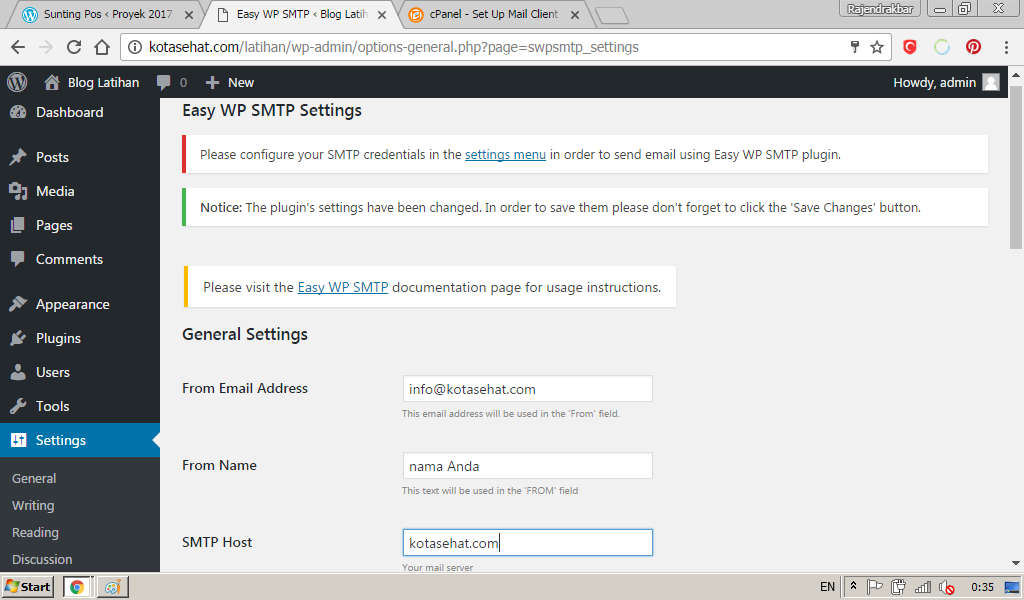 Хост SMTP. Smtp connect failed